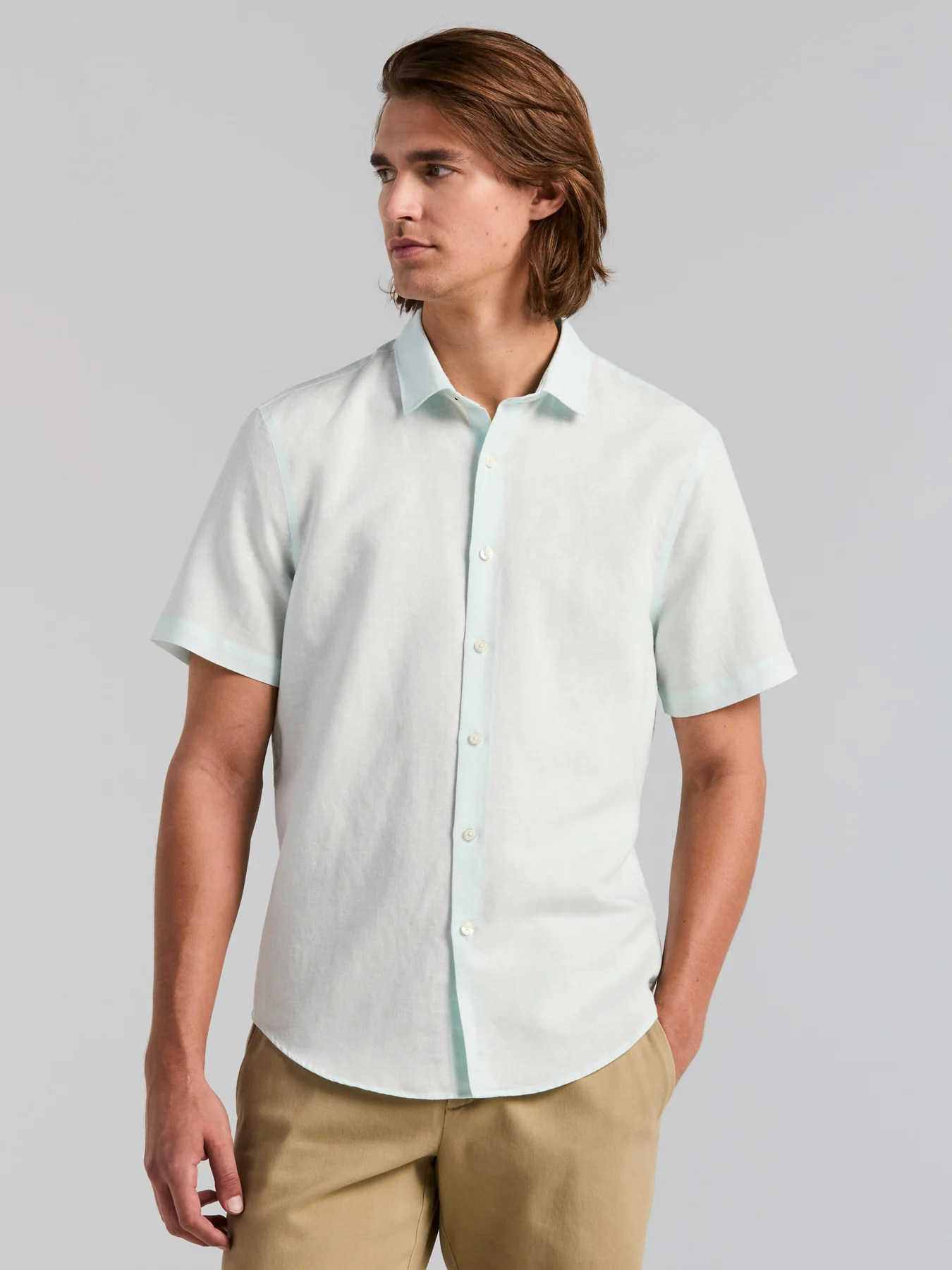 Solid Linen Blend Short Sleeve Shirt - Image 4