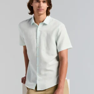 Solid Linen Blend Short Sleeve Shirt